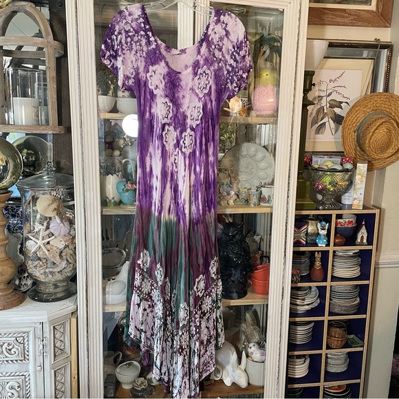 Advance Apparels purple & green tie dye boho festival dress OS - Picture 4 of 13